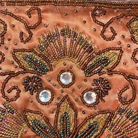 Women’s Coco Brown Rhinestone Iridescent Beads Evening Bag Purse Clutch - Picture 4 of 12
